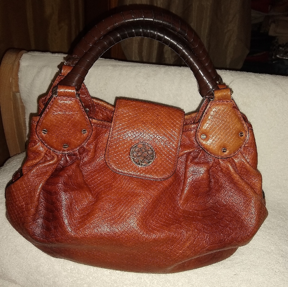 Antonio Melani brown croc embossed hobo leather bag.